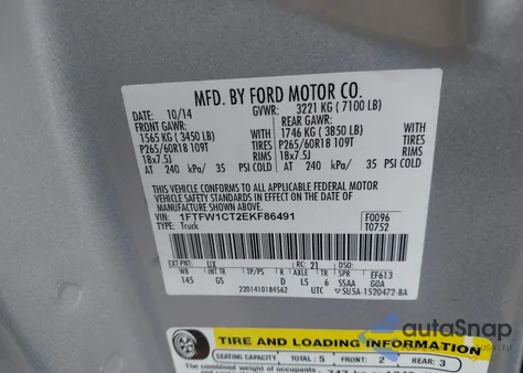 2014 Ford F-150 Xlt from USA, damaged, VIN 1FTFW1CT2EKF86491